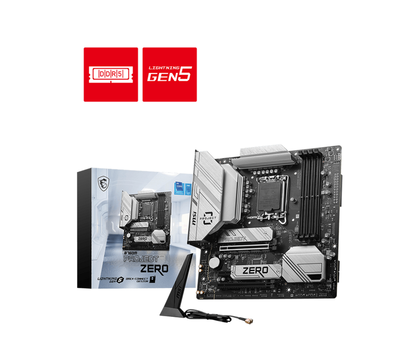 MSI B760M PROJECT ZERO Wi-Fi 6E LGA 1700 Intel B760 SATA 6Gb/s LGA1700 DDR5 Back Connect Design mATX Motherboards