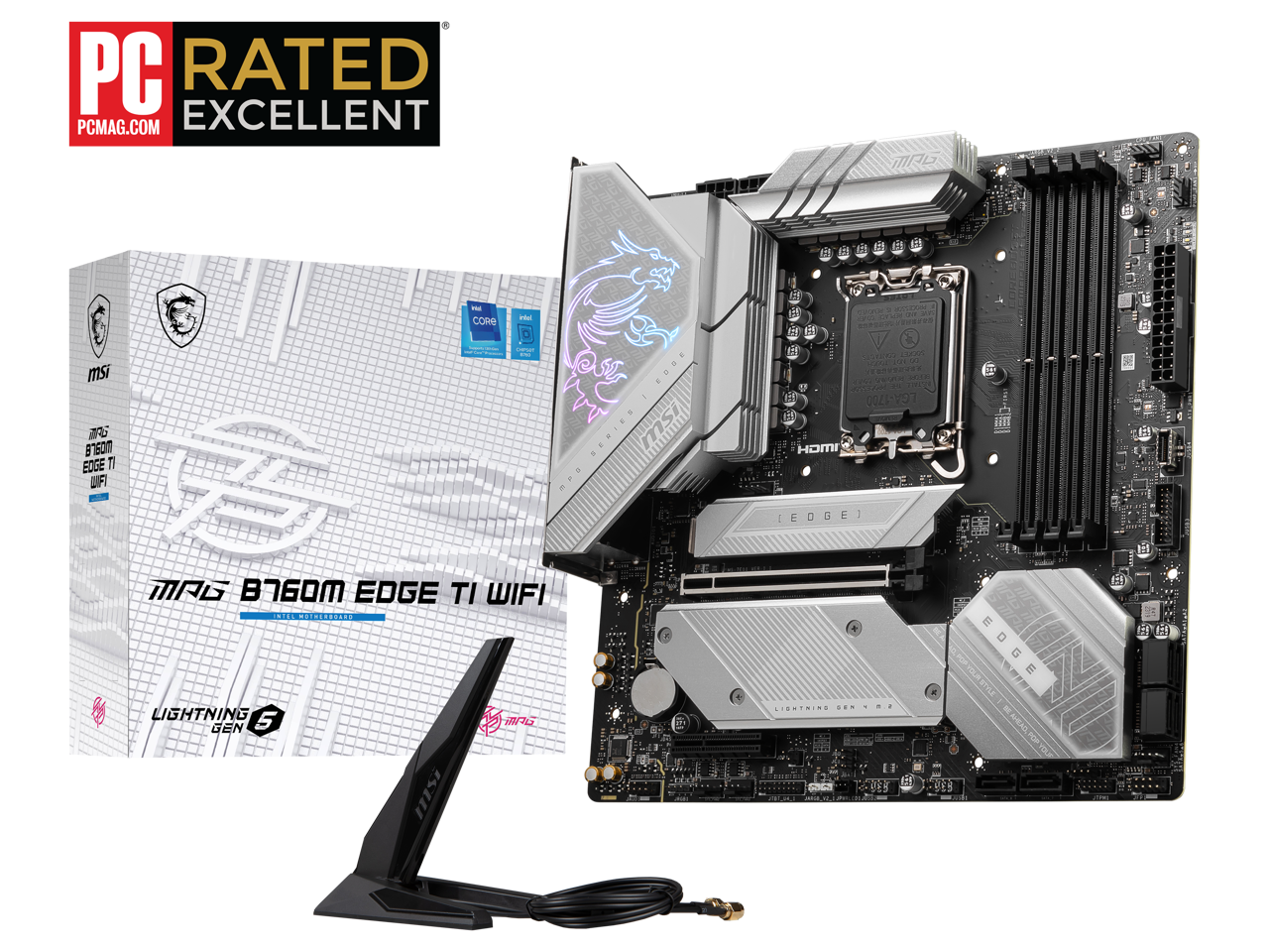 MSI MPG B760M EDGE TI WIFI LGA 1700 Intel B760 SATA 6Gb/s DDR5 Micro ATX Motherboard 14th/ 13th/ 12th Gen Processors PCI-E x16 slot 3x M.2 2.5Gbps LAN Wi-Fi 6E Supports Bluetooth