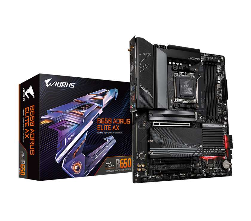 GIGABYTE B650 AORUS ELITE AX AM5 LGA 1718 AMD B650 ATX Motherboard DDR5, M.2, PCIe 5.0, USB 3.2 Gen2X2 Type-C, WiFi 6E, 2.5GbE LAN, Q-Flash Plus, EZ-Latch