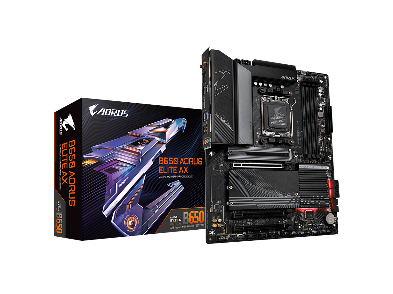 GIGABYTE B650 AORUS ELITE AX AM5 LGA 1718 AMD B650 ATX Motherboard DDR5, M.2, PCIe 5.0, USB 3.2 Gen2X2 Type-C, WiFi 6E, 2.5GbE LAN, Q-Flash Plus, EZ-Latch