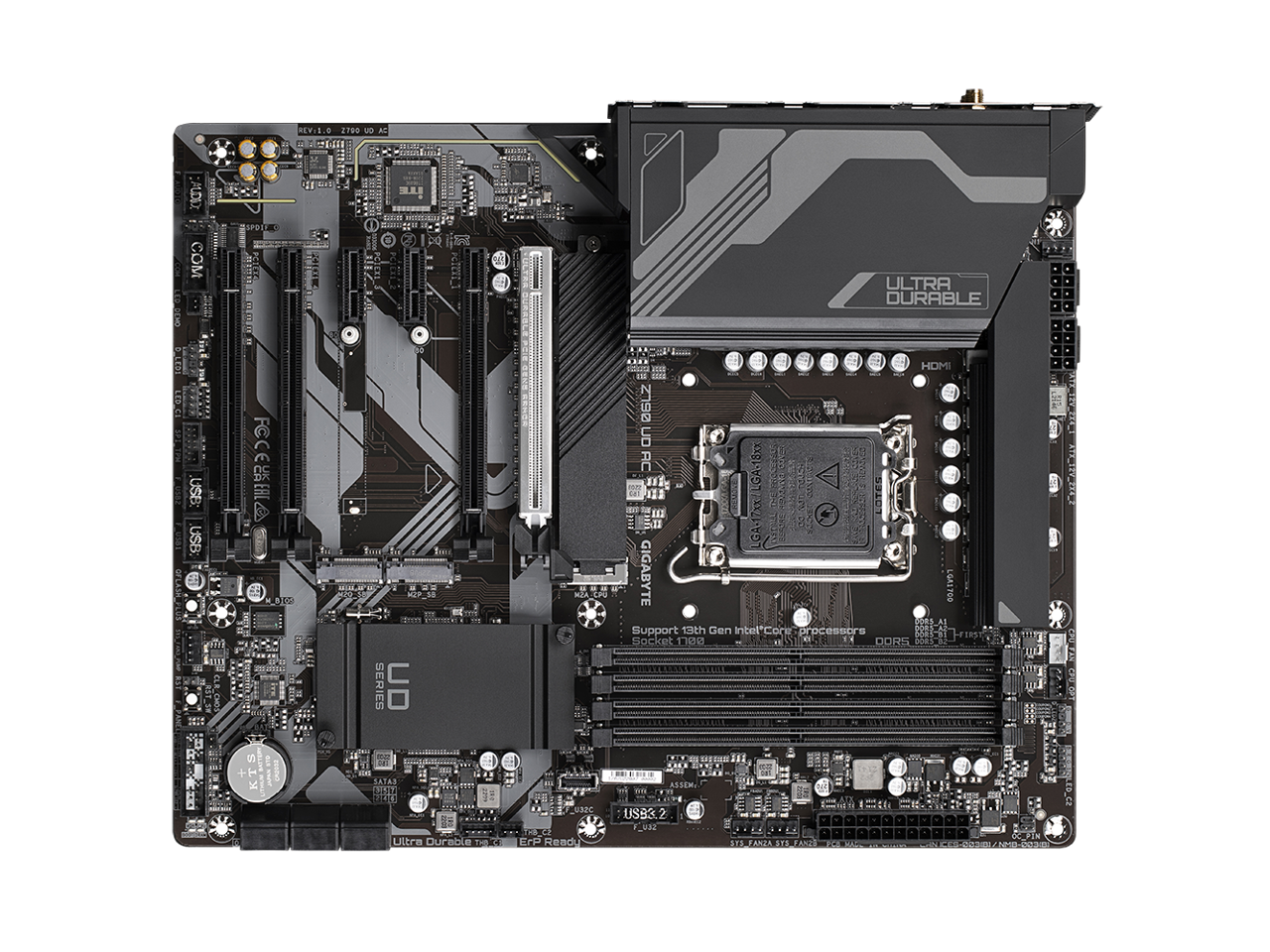 GIGABYTE Z790 UD AC LGA 1700 Intel Z790 ATX Motherboard with DDR5, Triple M.2, PCIe 5.0, USB 3.2 Gen2X2 Type-C, Intel Wi-Fi, 2.5GbE LAN, PCIe EZ-Latch, Multi-Key