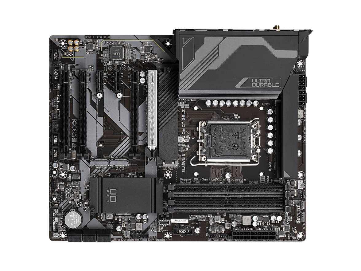 GIGABYTE Z790 UD AC LGA 1700 Intel Z790 ATX Motherboard with DDR5, Triple M.2, PCIe 5.0, USB 3.2 Gen2X2 Type-C, Intel Wi-Fi, 2.5GbE LAN, PCIe EZ-Latch, Multi-Key