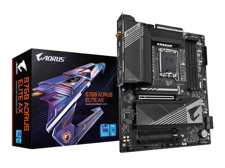 GIGABYTE B760 AORUS ELITE AX LGA 1700 Intel B760 ATX Motherboard with DDR5, Triple M.2, PCIe 4.0, USB 3.2 Gen2X2 Type-C, WiFi 6E, 2.5GbE LAN, Q-Flash Plus, PCIe EZ-Latch