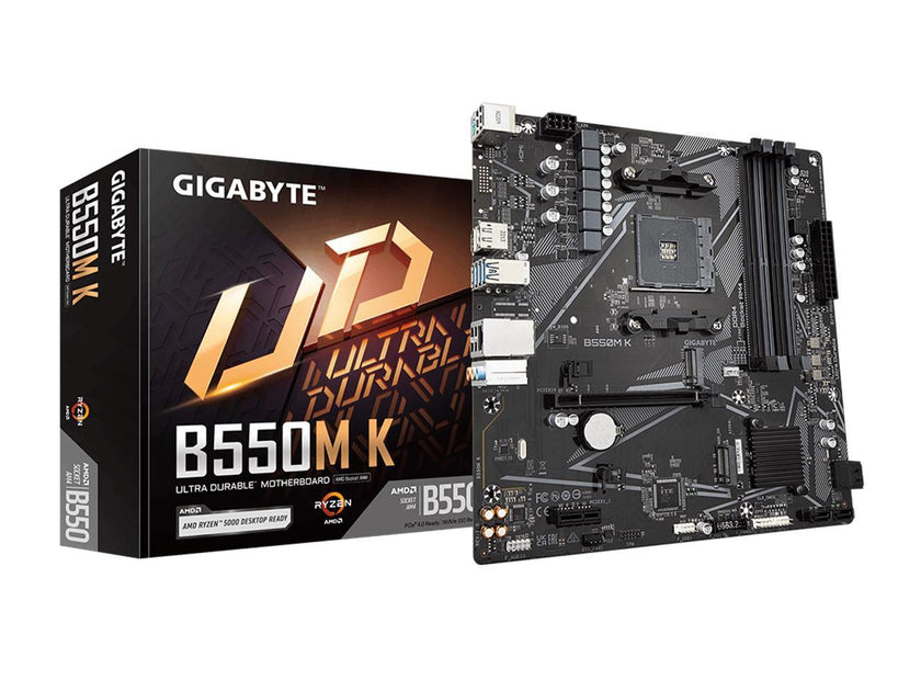 GIGABYTE B550M K AM4 AMD B550 Micro-ATX Motherboard with Dual M.2, SATA 6Gb/s, USB 3.2 Gen 1, Realtek GbE LAN, PCIe 4.0