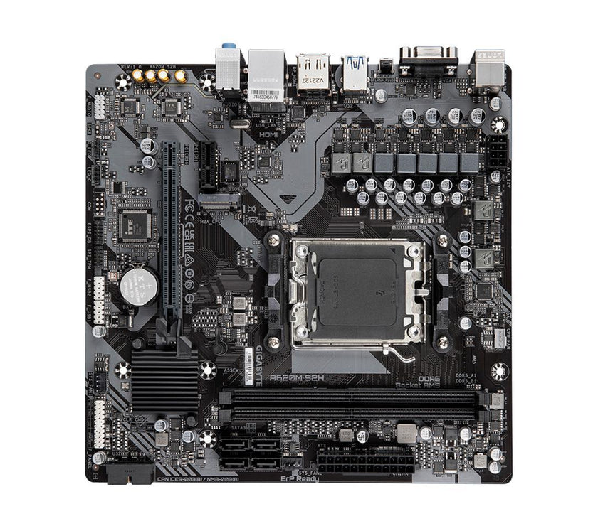 GIGABYTE A620M S2H AM5 LGA 1718 AMD A620 M-ATX Motherboard with 3-Year Warranty, DDR5, Single M.2, PCIe 4.0, USB 3.2 Gen1, Realtek 1GbE LAN, Q-Flash Plus, PCIe EZ-Latch