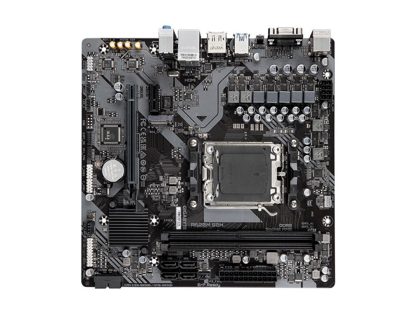 GIGABYTE A620M S2H AM5 LGA 1718 AMD A620 M-ATX Motherboard with 3-Year Warranty, DDR5, Single M.2, PCIe 4.0, USB 3.2 Gen1, Realtek 1GbE LAN, Q-Flash Plus, PCIe EZ-Latch