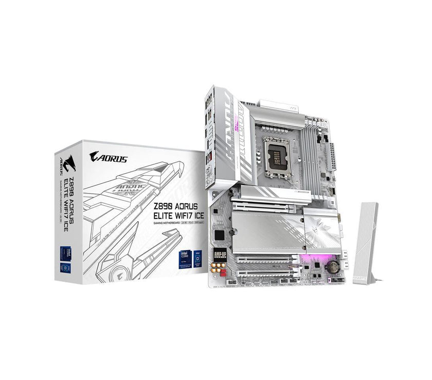 GIGABYTE Z890 AORUS ELITE WIFI7 ICE Ultra Core (Series 2) LGA 1851, ATX, DDR5, 4x M.2, PCIe 5.0, Thunderbolt 4, WIFI7, 2.5GbE LAN, EZ-Latch