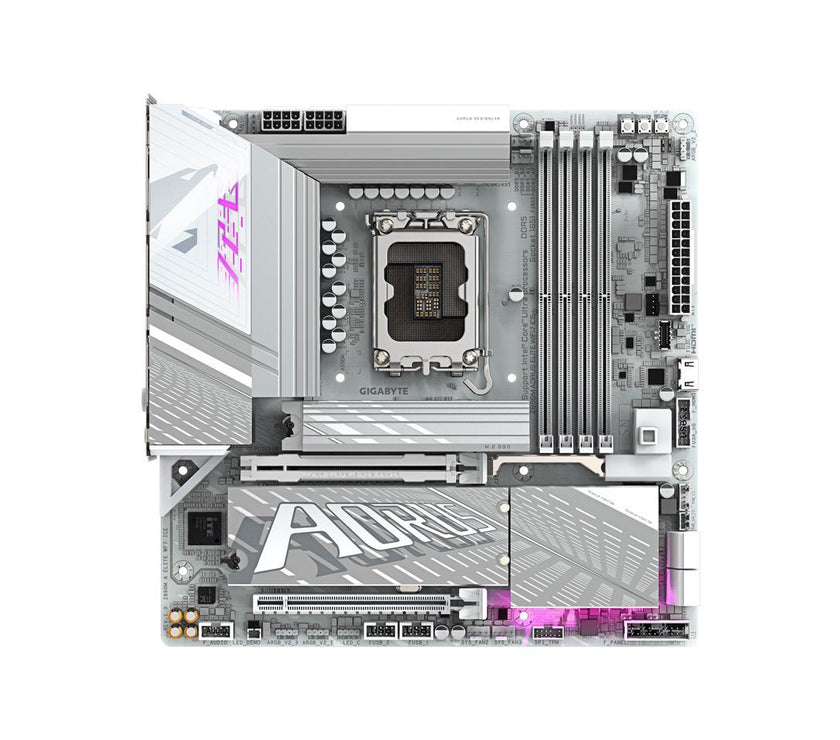 GIGABYTE Z890M AORUS ELITE WIFI7 ICE Ultra Core (Series 2) LGA 1851, ATX, DDR5, 3x M.2, PCIe 5.0, Thunderbolt 4, WIFI7, 2.5GbE LAN, EZ-Latch