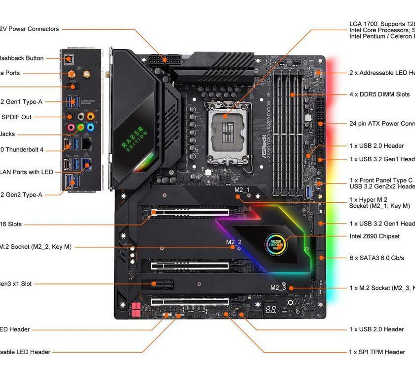 ASRock Z690 Taichi Razer Edition LGA 1700 (14th,13th,12th Gen) Intel Z690 SATA 6Gb/s DDR5 ATX Intel Motherboard