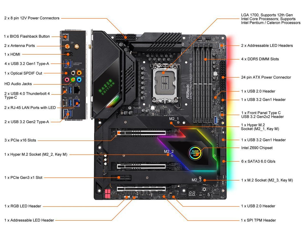 ASRock Z690 Taichi Razer Edition LGA 1700 (14th,13th,12th Gen) Intel Z690 SATA 6Gb/s DDR5 ATX Intel Motherboard