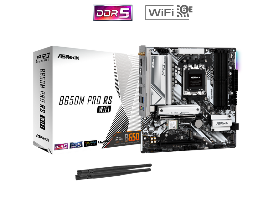 ASRock B650M Pro RS WiFi AM5 AMD B650 SATA 6Gb/s Micro ATX Motherboard