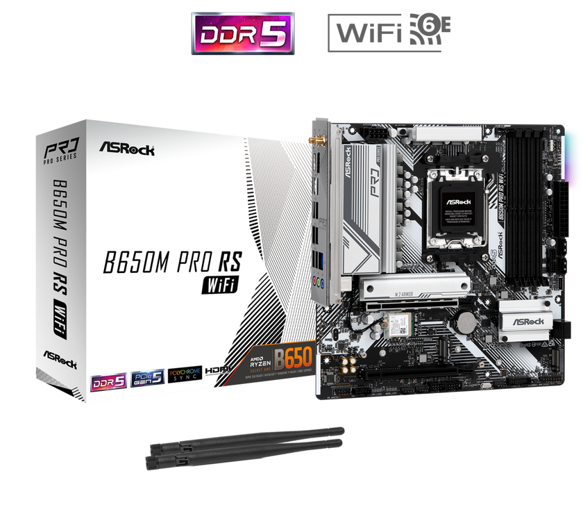 ASRock B650M Pro RS WiFi AM5 AMD B650 SATA 6Gb/s Micro ATX Motherboard