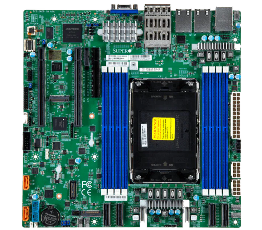 Supermicro X14SBM-TP4F Server Motherboard, Intel® Xeon® 6700E-series processors, Single Socket LGA-4710 (Socket E2) supported, CPU TDP supports Up to 350W TDP