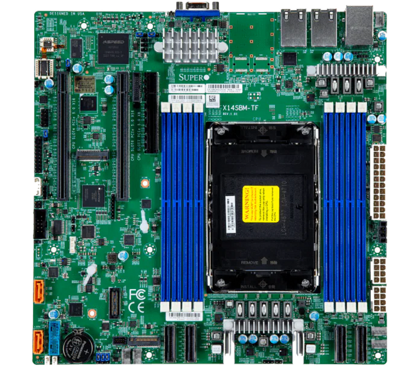 Supermicro X14SBM-TF Server Motherboard, Intel® Xeon® 6700E-series processors, Single Socket LGA-4710 (Socket E2) supported, CPU TDP supports Up to 350W TDP