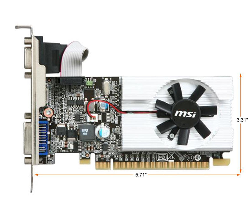 MSI GeForce 210 1GB DDR3 PCI Express 2.0 x16 Low Profile Ready Video Card N210-MD1G/D3