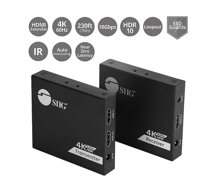 SIIG 4K 60Hz HDMI Over Cat6 Extender with Loopout & IR CE-H27D11-S1