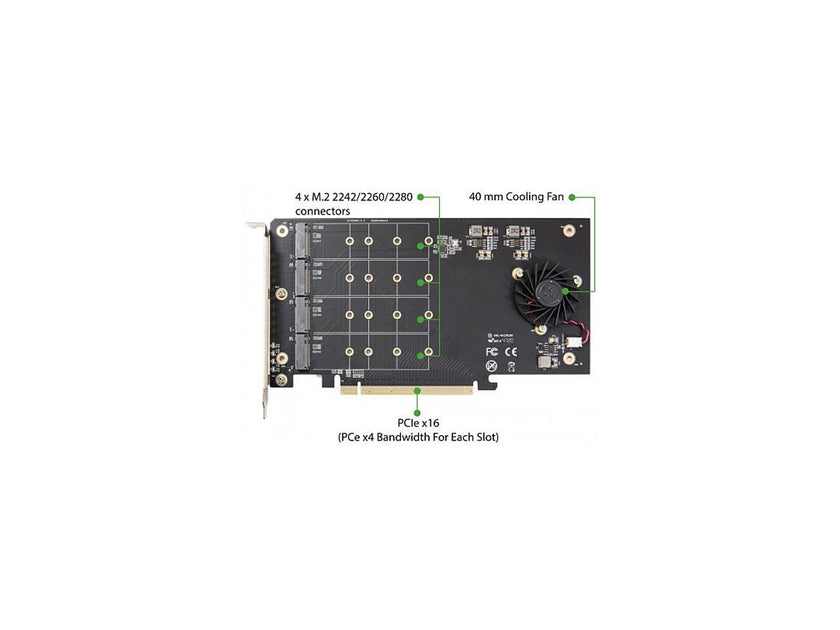 SYBA SI-PEX40161 PCI-Express 3.0 x16 PCI-Express Quad M.2 PCIe 3.0 x4 PCIe x16 Expansion Card Intel VROC and AMD Ryzen Threadripper NVMe Raid