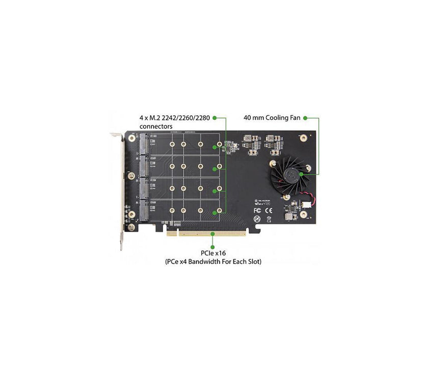 SYBA SI-PEX40161 PCI-Express 3.0 x16 PCI-Express Quad M.2 PCIe 3.0 x4 PCIe x16 Expansion Card Intel VROC and AMD Ryzen Threadripper NVMe Raid