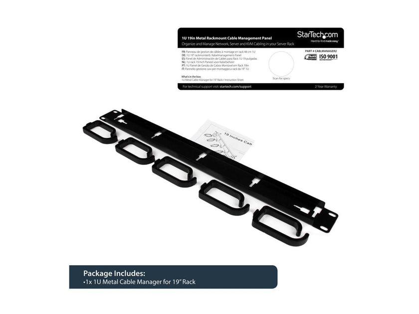 StarTech.com CABLMANAGER2 1U 19in Metal Rackmount Cable Management Panel