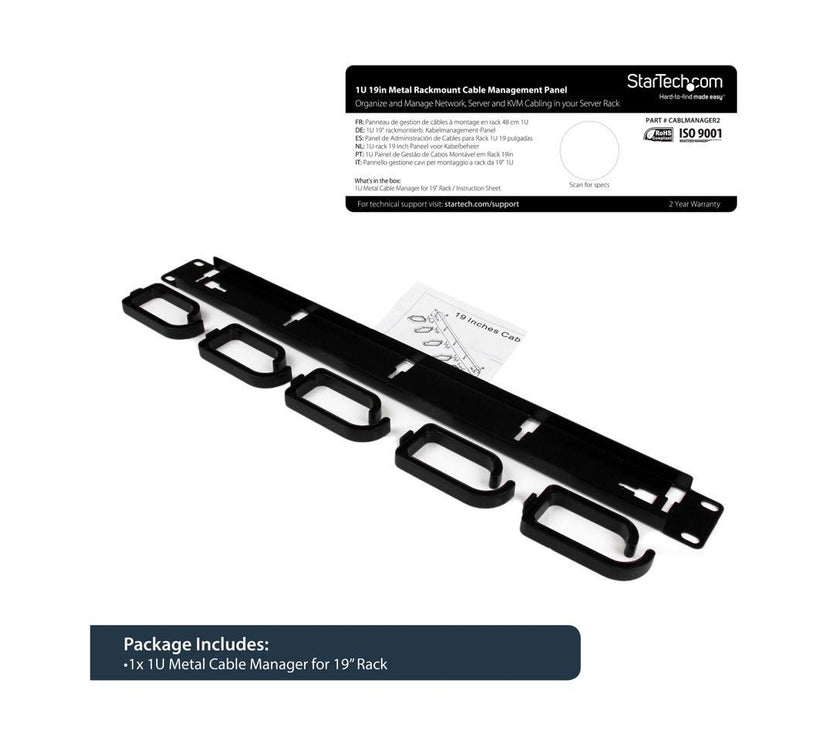 StarTech.com CABLMANAGER2 1U 19in Metal Rackmount Cable Management Panel