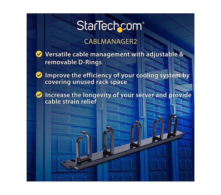 StarTech.com CABLMANAGER2 1U 19in Metal Rackmount Cable Management Panel