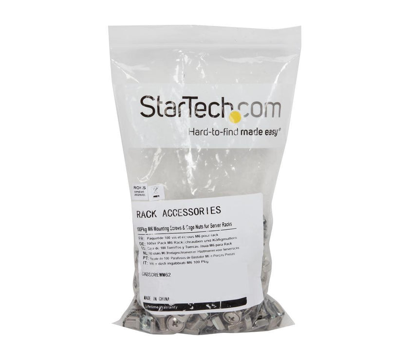 StarTech.com CABSCREWM62 100 Pkg M6 Mounting Screws and Cage Nuts for Server Rack Cabinet