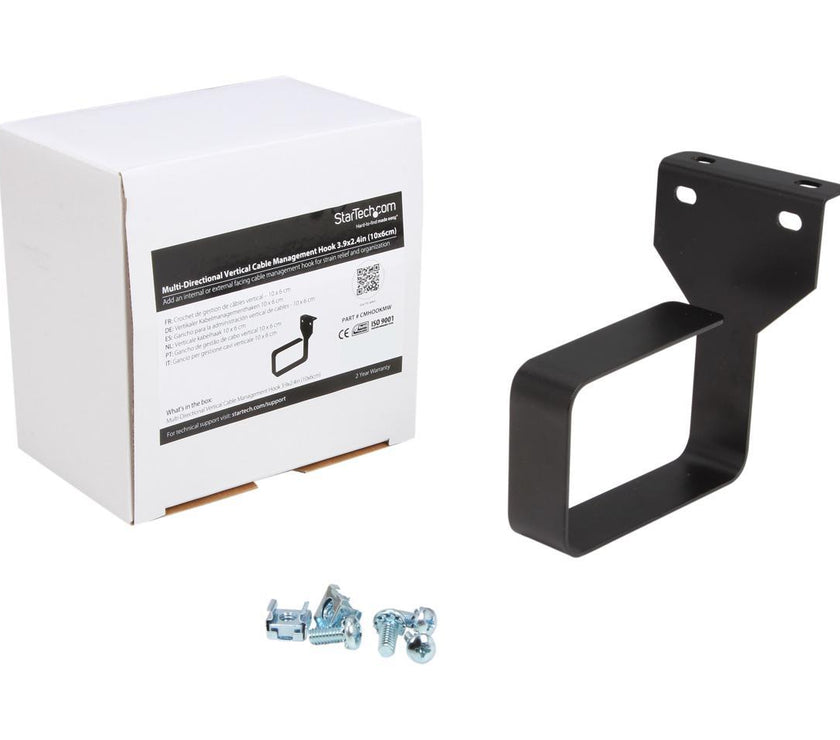 StarTech.com CMHOOKMW Multi-Directional Vertical Server Rack Cable Management D-Ring Hook 2.4x3.9in (6x10cm)