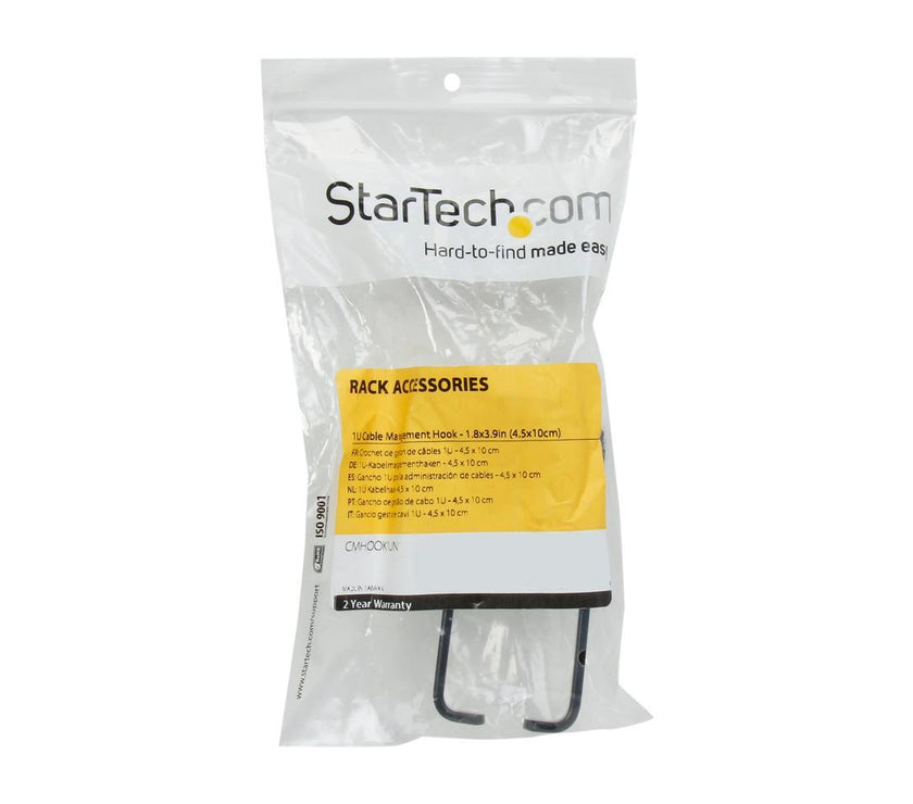 StarTech.com CMHOOK1UN 1U Vertical Server Rack Cable Management D-Ring Hook - 1.8x3.9in (4.5x10cm)