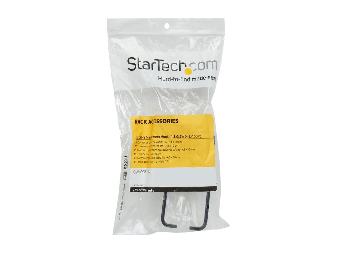 StarTech.com CMHOOK1UN 1U Vertical Server Rack Cable Management D-Ring Hook - 1.8x3.9in (4.5x10cm)