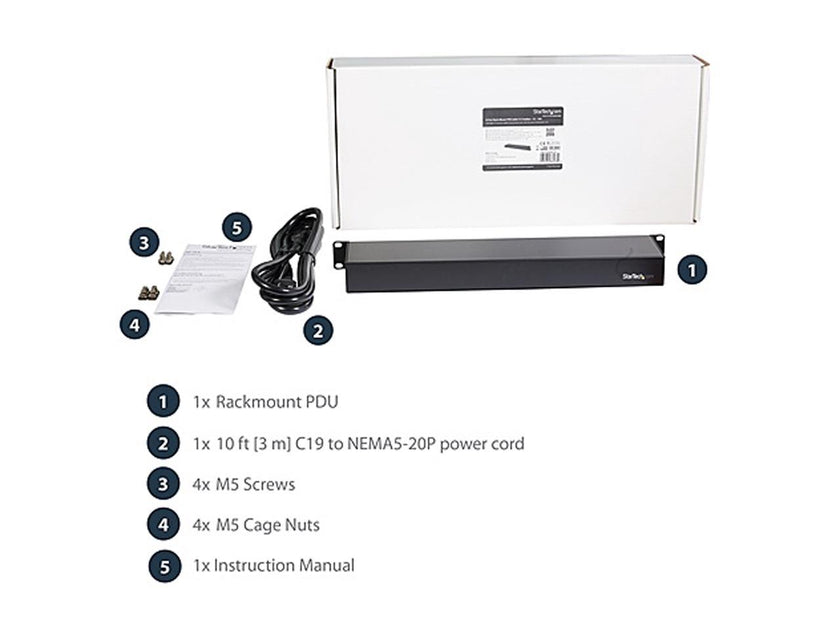 StarTech PDU08C13H 8-Port Rack-Mount PDU with C13 Outlets - 10 ft. Power Cord (NEMA5-20p) - 16 A - Server Rack Power Distribution Unit - 1U