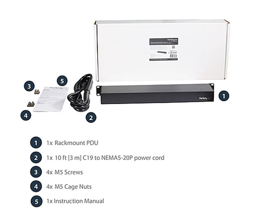 StarTech PDU08C13H 8-Port Rack-Mount PDU with C13 Outlets - 10 ft. Power Cord (NEMA5-20p) - 16 A - Server Rack Power Distribution Unit - 1U
