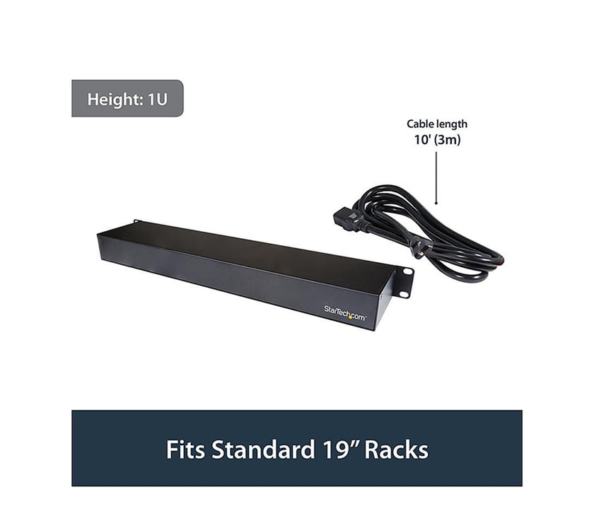 StarTech PDU08C13H 8-Port Rack-Mount PDU with C13 Outlets - 10 ft. Power Cord (NEMA5-20p) - 16 A - Server Rack Power Distribution Unit - 1U