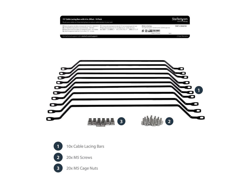 StarTech.com Cable Lacing Bar - 10 Pack - Steel - Horizontal Cable Management Bar -  Rack Cable Organizer - Cable Lacing Tool