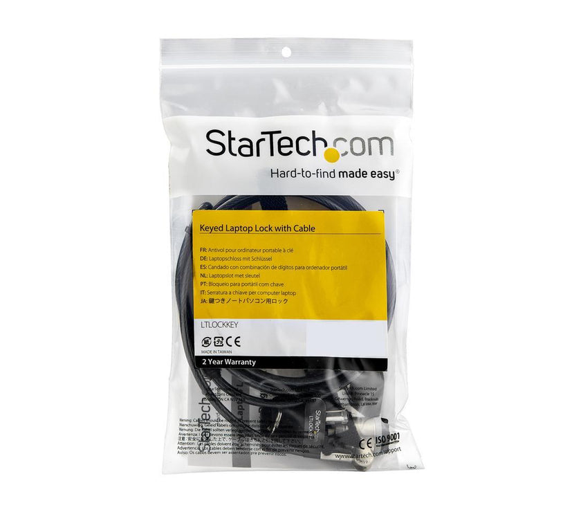 StarTech.com LTLOCKKEY Keyed Cable Lock - Push-to-Lock Button - 2m (6.5') Steel Cable - Locking Cable for Laptop - Computer Security Cable Lock