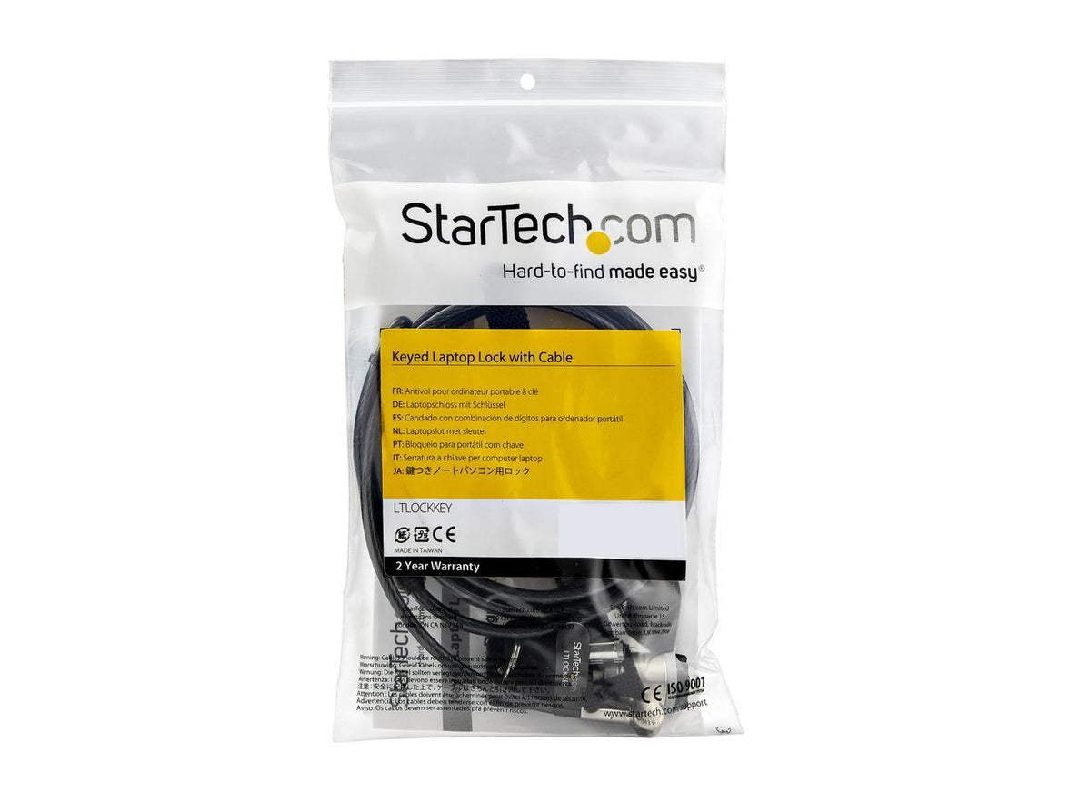 StarTech.com LTLOCKKEY Keyed Cable Lock - Push-to-Lock Button - 2m (6.5') Steel Cable - Locking Cable for Laptop - Computer Security Cable Lock