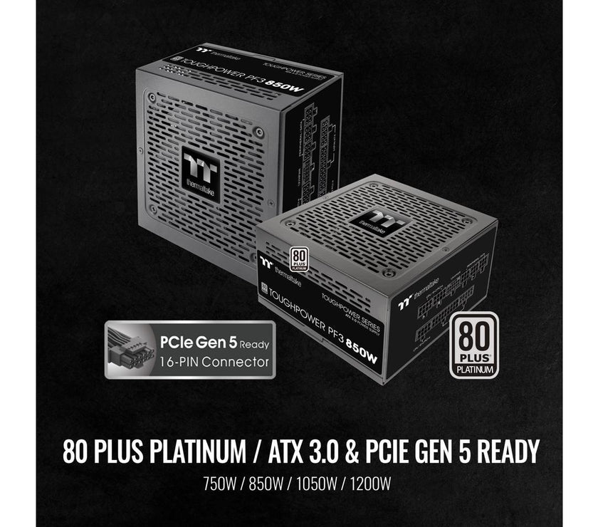 Thermaltake Toughpower PF3 850W 80+ Platinum ATX 3.0 (PCI-E 5.0 450W 12VHPWR Connector included) Full Modular SLI/Crossfire Ready Power Supply, PS-TPD-0850FNFAPU-L