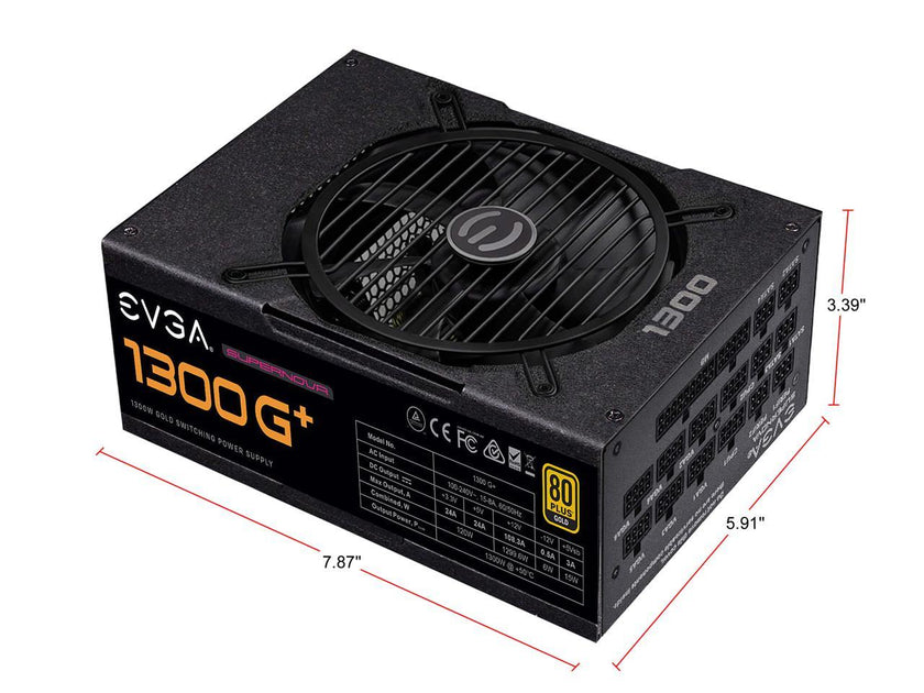 EVGA SuperNOVA 1300 G+, 80+ GOLD 1300W, Fully Modular, 10 Year Warranty, Includes FREE Power On Self Tester, Power Supply - 220-GP-1300-X1