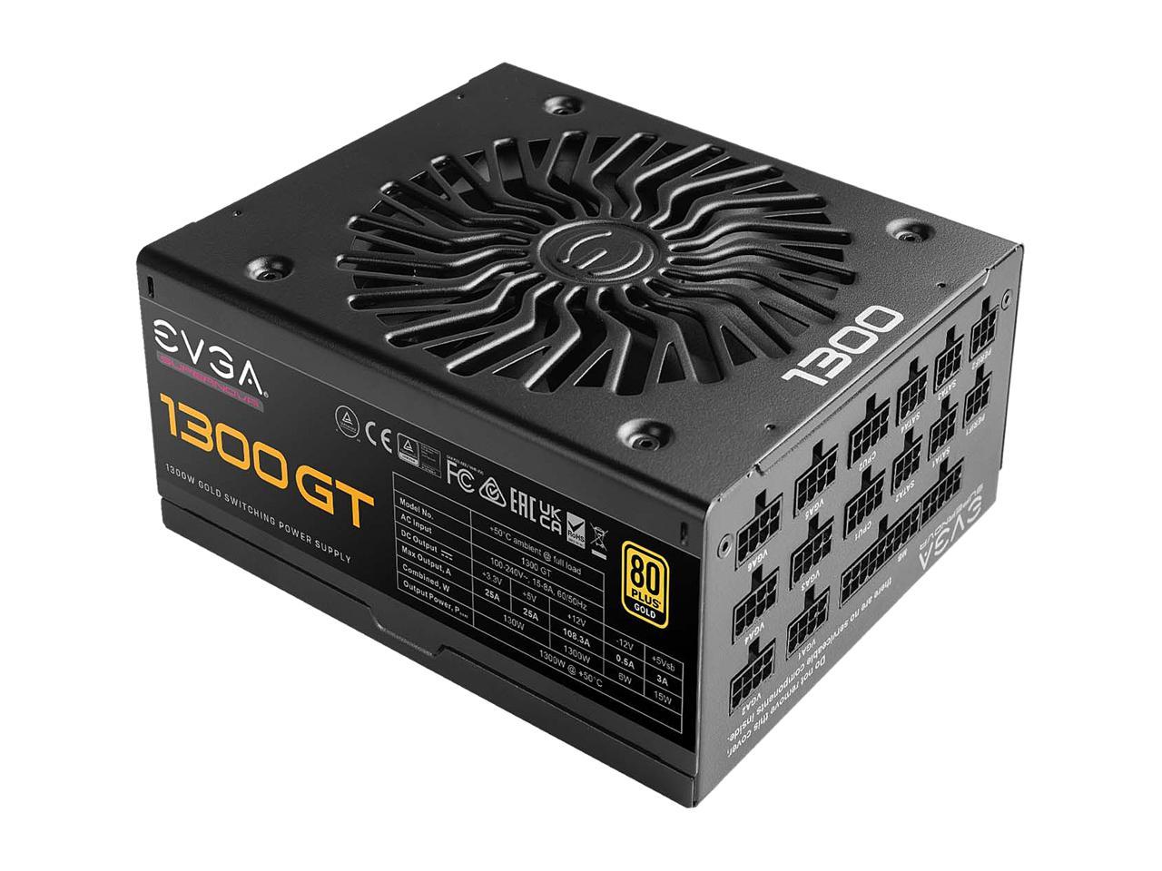 EVGA SuperNOVA 1300 GT, 80 Plus Gold 1300W, Fully Modular, Eco Mode with FDB Fan, 100% Japanese Capacitors, 10 Year Warranty, Includes Power ON Self Tester, Compact 180mm Size, 220-GT-1300-X1