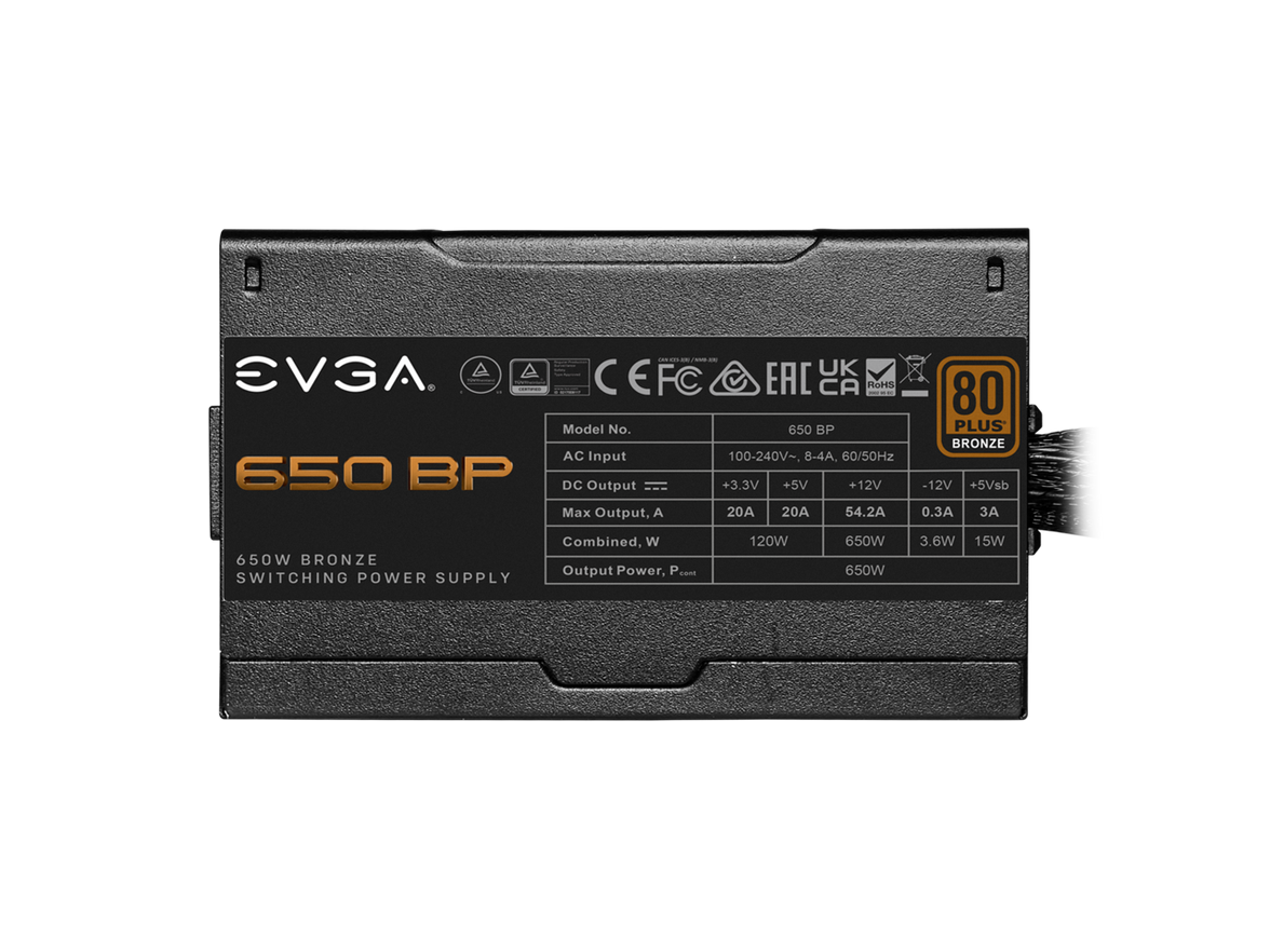 EVGA 650 BP, 80+ BRONZE 650W, 3 Year Warranty, Compact 120mm Size, Power Supply 100-BP-0650-K1