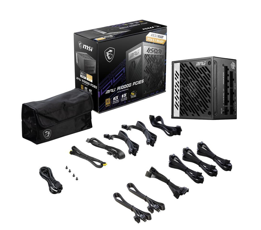 MSI - MPG A1000G PCIE 5.0, 80 GOLD Full Modular Gaming PSU, 12VHPWR Cable, 4080 4090 ATX 3.0 Compatible, 1000W Power Supply