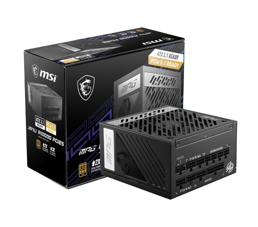 MSI - MPG A1000G PCIE 5.0, 80 GOLD Full Modular Gaming PSU, 12VHPWR Cable, 4080 4090 ATX 3.0 Compatible, 1000W Power Supply