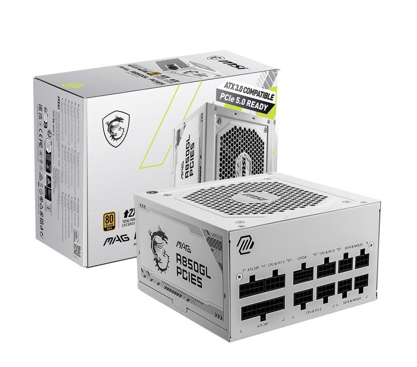 MSI MAG A850GL PCIE5 White, Fully-Modular, 80 Plus Gold, 850W Power Supply