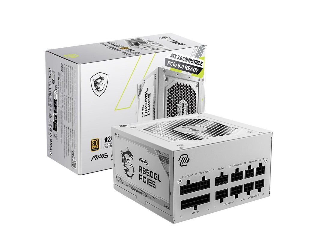 MSI MAG A850GL PCIE5 White, Fully-Modular, 80 Plus Gold, 850W Power Supply