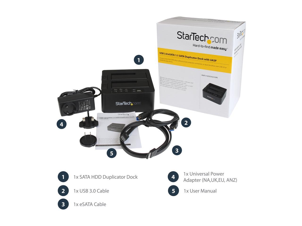 StarTech.com SDOCK2U33RE USB 3.0 / eSATA 2.5/3.5" SATA HDD/SSD Duplicator Dock – Standalone Hard Drive Cloner – SATA 6Gbps for fast-speed duplication