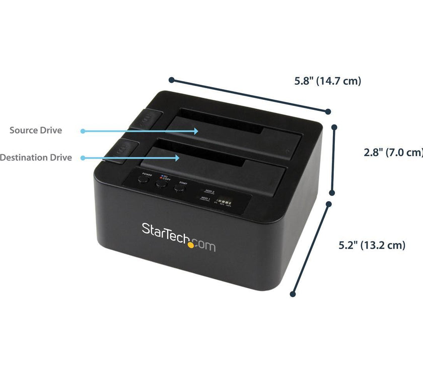 StarTech.com SDOCK2U33RE USB 3.0 / eSATA 2.5/3.5" SATA HDD/SSD Duplicator Dock – Standalone Hard Drive Cloner – SATA 6Gbps for fast-speed duplication