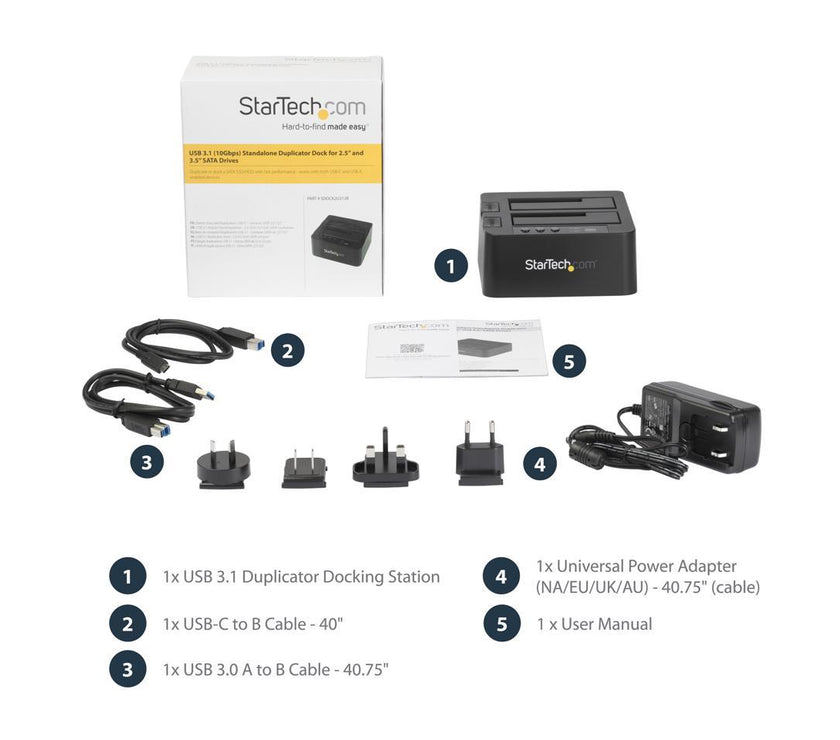 StarTech.com SDOCK2U313R USB 3.1 (10Gbps) Standalone Duplicator Dock for 2.5" & 3.5" SATA SSD / HDD - with Fast-Speed Duplication up to 28GB/min