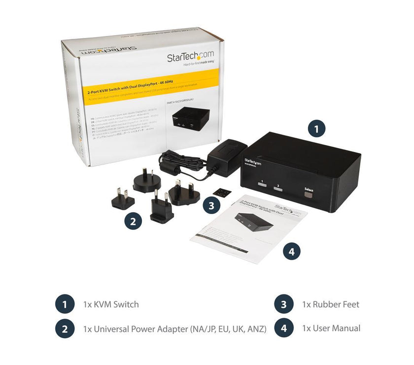 StarTech.com SV231DPDDUA2 2-Port DisplayPort Dual-Monitor KVM Switch - 4K 60Hz