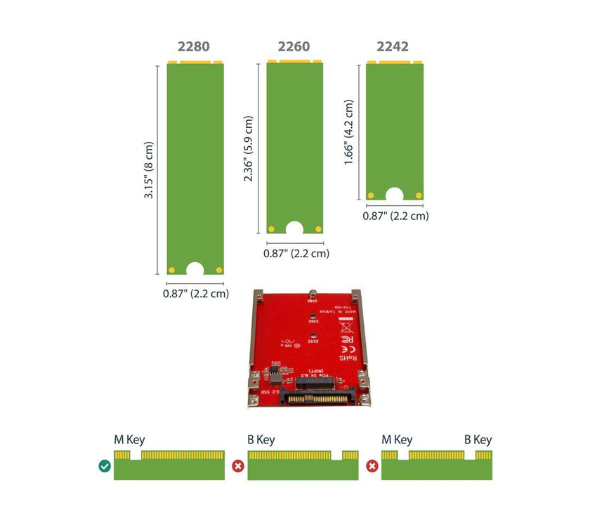 StarTech U2M2E125 M.2 to U.2 Adapter - for 1 x M.2 NVMe SSD - U.2 (SFF-8639) Host Interface - SSD M.2 - NVME M.2 SSD - M.2 PCIe SSD - M.2 Drive