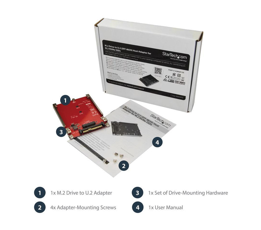 StarTech U2M2E125 M.2 to U.2 Adapter - for 1 x M.2 NVMe SSD - U.2 (SFF-8639) Host Interface - SSD M.2 - NVME M.2 SSD - M.2 PCIe SSD - M.2 Drive