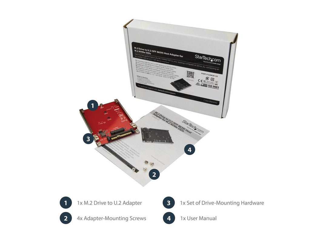 StarTech U2M2E125 M.2 to U.2 Adapter - for 1 x M.2 NVMe SSD - U.2 (SFF-8639) Host Interface - SSD M.2 - NVME M.2 SSD - M.2 PCIe SSD - M.2 Drive